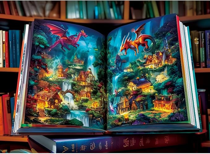 500 Pieces Puzzle for Adults,Magical Storybook Puzzle, Recycled Cardboard Fantasy Dragon World Landscape Jigsaw Puzzles 500 Piece,Hard Challenging Fun Unique Puzzle for Relaxation Wall Decor 20.5*15in