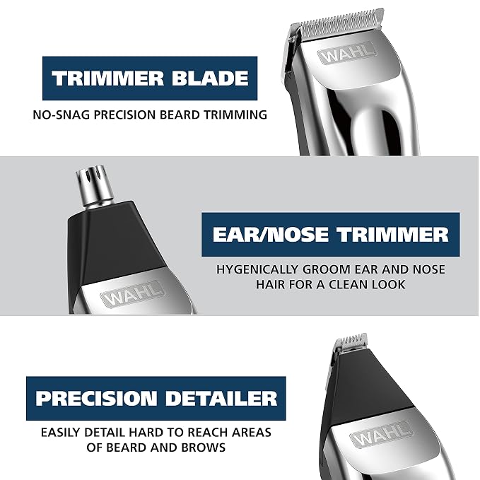 Wahl USA Rechargeable Lithium Ion All in One Beard Trimmer for Men | Hair Trimmer For Beard Grooming, Detailing Edges, Ear & Nose Hair Clean Ups, Multi-Attachment Head Trimmer – Model 9854-600B