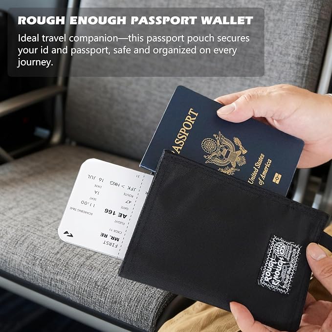 Rough Enough RFID Passport Holder, Travel Wallet for Family, Black | RFID blocking, Holds 4 passports & 3 Cards, Water-Resistant Cordura, Slim Compact Design, for Travel Documents Accessories