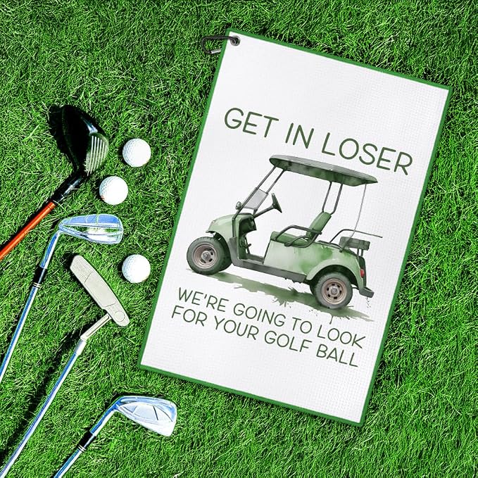 DYJYBMY Get in Loser Funny Golf Towel with Clip, Watercolor Style Golf Cart Towel for Men Women, Humor Golfing Gifts for Family Friend Coworker, Retirement Thank You Gifts for Golfer Golfing Lover