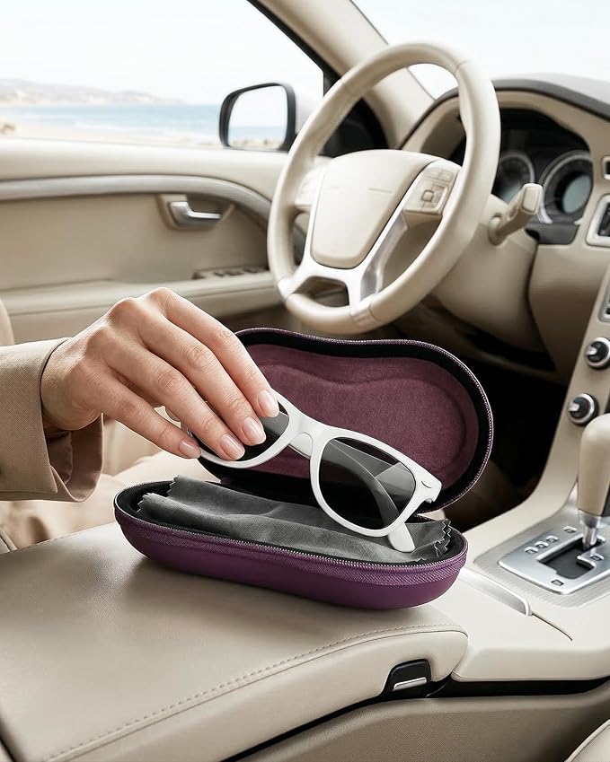 ProCase Sunglasses Case, Hard Shell Glasses Case for Men Women -Plum | Travel Shockproof Eyeglass Case with Metal Hanging Hook and Velvet Lining, Zipper Sport Glasses Holder Organizer for Gifts