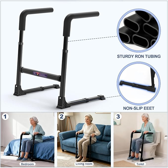 Couch Stand Assist for Elderly Seniors, Adjustable Height & Width, Black | Non-slip handles for secure grip. Supports 400 lbs. Heavy duty frame. Use on couch, chair & low seats.