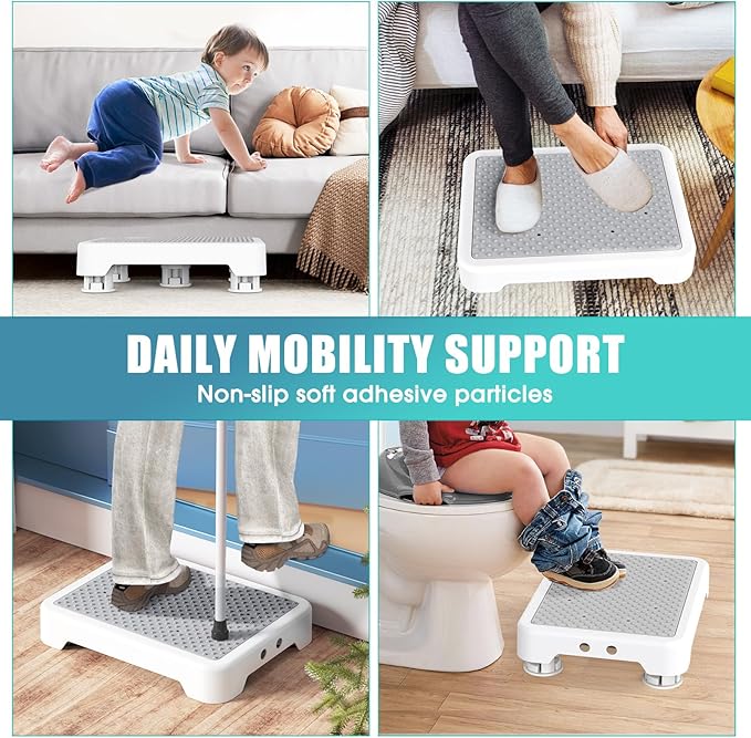 SPACELEAD Mobility Step Stool for Adults & Seniors, Indoor/Outdoor Portable Stair Assist, Anti-Slip Platform for Bathroom， Kitchen, Office, and Bedroom, 600lbs Capacity, White Gray