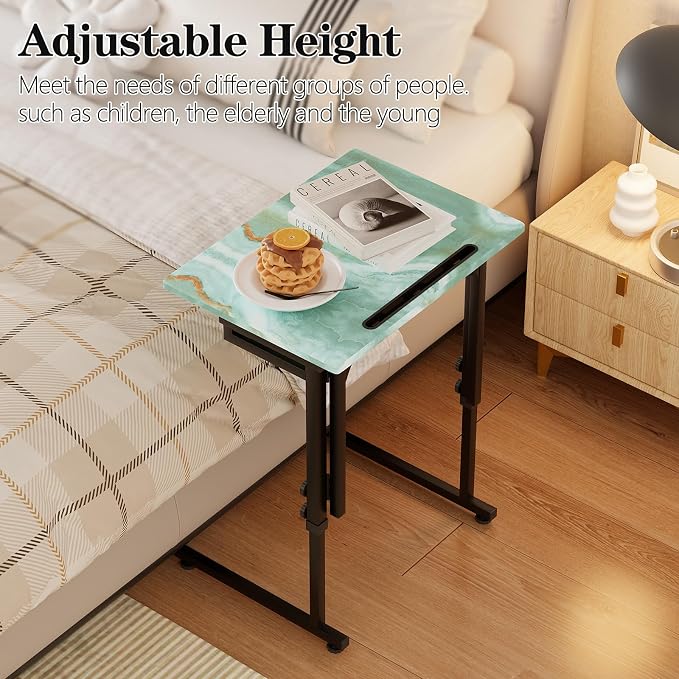 Adjustable Folding TV Tray, C-Shaped Foldable Table, No assembly(Sea Blue) | Heavy-duty steel frame, Height adjustable, Folds flat for storage, For Couch, Small Space, Living room