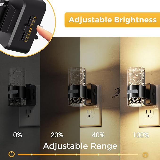 L LOHAS LED Motion Sensor Night Light,Dimmable Night Lights Plug into Wall | 2 Pack 3000K Night-Lights with 0-100 LM Adjustable, Acrylic Bubble Plug in Nightlights for Bathroom Hallway Nursery