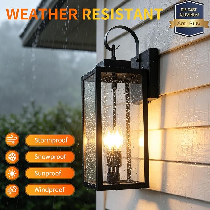 20 Inch Motion Sensor Dawn to Dusk Outdoor Sensor Light Fixture Anti-Rust Exterior Wall Lighting Waterproof Outdoor Wall Lantern for Porch Patio Front Door Garage - 2 Pack