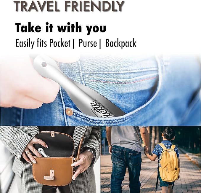 Velette 3-Pack Metal Shoehorn - 2 Set 7.5" Long Shoe Horn,1 Set 4" Travel Shoe Horn for Kids, Men & Women - Shoes Helper, Spoon, Travel Size Shoehorn for Boots, Shoes, Sneakers, Heels and More