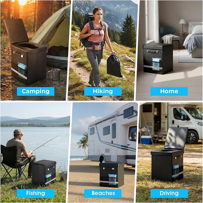 2026 Upgraded XL Portable Toilet for Adults, Large Camping Toilet with Lid and Carry Bag, Tall portable potty for Camping, Hiking, Beach, Car Travel, Truck, RV, Road Trips