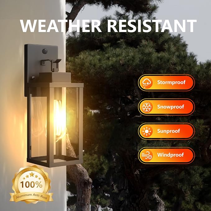 14.6 Inch Motion Sensor Dawn to Dusk Outdoor Sensor Light Fixture Anti-Rust Exterior Wall Lighting Waterproof Outdoor Wall Lantern for Porch Patio Front Door Garage