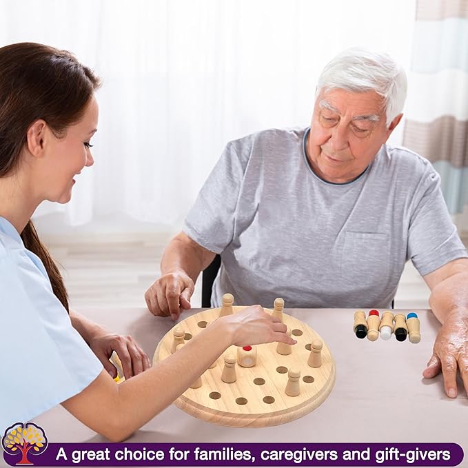 Easy Memory Games for Dementia Seniors, Wooden Cognitive Game for Elderly with Dementia, Alzheimers Memory Games Therapy Tools, Activities for Dementia Patients Matching Board