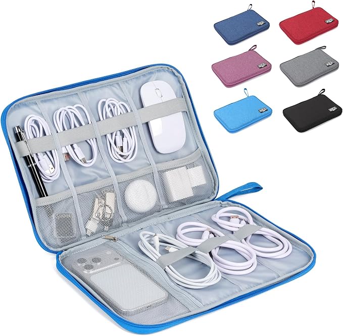 Electronic Organizer Travel Case, Slim Cable Accessories Pouch, Single Layer Tech Pouch & Cord Storage Bag for Chargers, Power Bank, SD Cards - Minimalist Travel Essentials