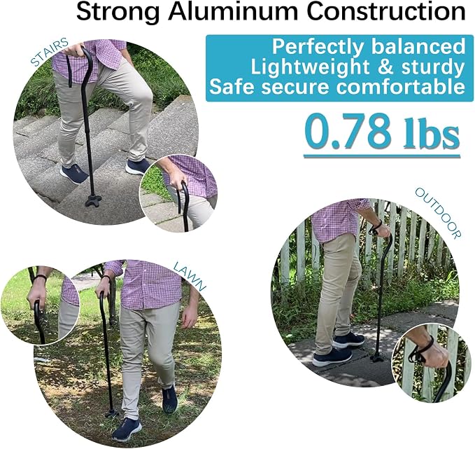 Walking Cane Foldable for Men & Women Seniors for Balance,Self Standing Folding,Height Adjustable Anti-Slip Lightweight Alloy Walking Stick for Travel Mobility Aid