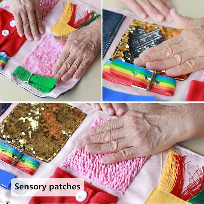 Fidget Blanket for Adults with Dementia, Senior Activity Blanket for Elderly Care, Alzheimer’s Dementia Activity Aid, Tactile Lap Blanket for Seniors, Pink