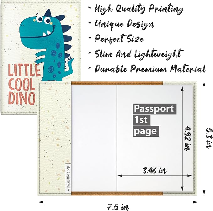 Passport Cover for Kids, Women and Men, Cute Travel Passport Holder (Little Cool Dino)