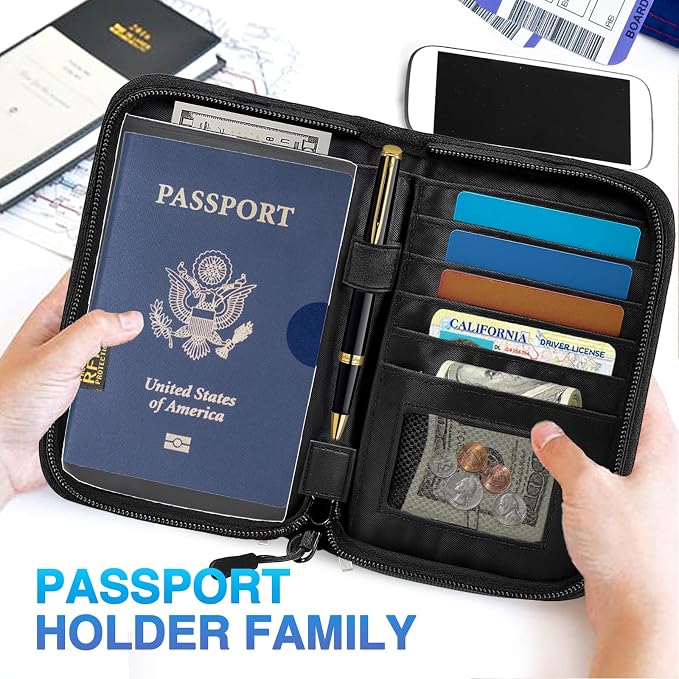 Passport Holder for Travel, Women Rfid Blocking Passport Wallet, Travel Essentials Premium Wallets, Waterproof Passport Holders Bag for Men Traveling, Travel Document Organizer Credit Cards Case