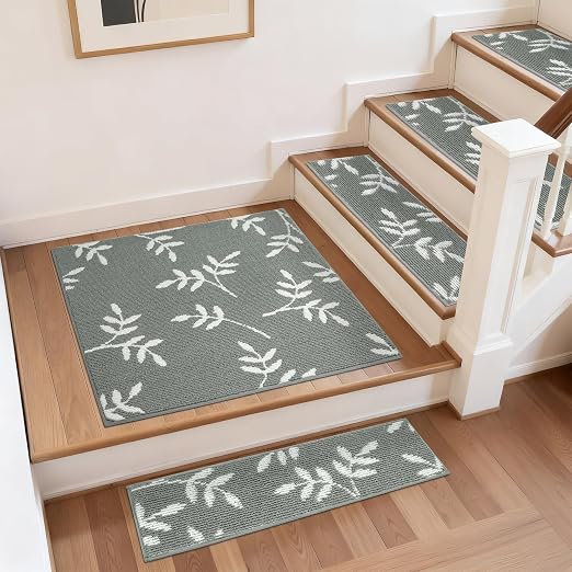 Non-Slip Landing Mat for Wooden Steps Indoor,Carpet Stair Treads | 30"x 30" Peel and Stick Soft Stair Rugs for Pets, Non Skid Wood Staircase Step Treads Reusable,Stair Protectors, Grey