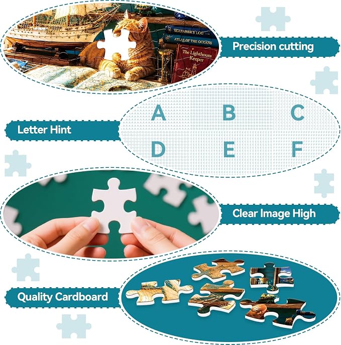 300 Piece Jigsaw Puzzle for Kids & Adults – Nautical Ocean Puzzle with Sailboat, Lighthouse, Cat and Vintage Coastal Room Scene, Family Game Puzzle Gift for Boys Girls Ages 8+, 20.5 x 15 in