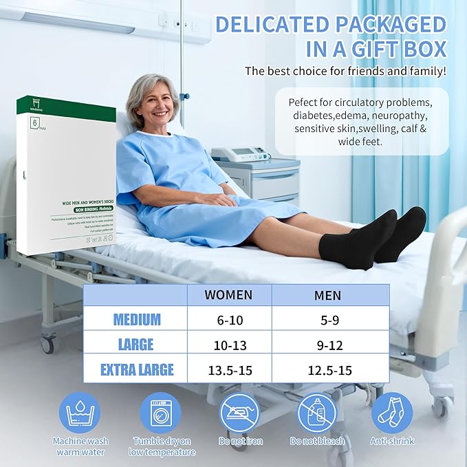 Bulinlulu Bamboo Viscose Diabetic Socks, 6 Pairs Non Binding Ankle Socks, Reinforced Toe, Size 6-9/9-11/13-15