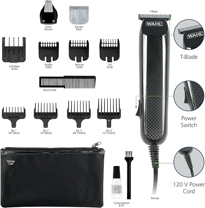 Wahl PowerPro Corded Detailer Trimmer Kit for Mens Grooming – for Beard, Mustache, Stubble, Ear, Nose, & Body Grooming – Model 9686, (Pack of 3)