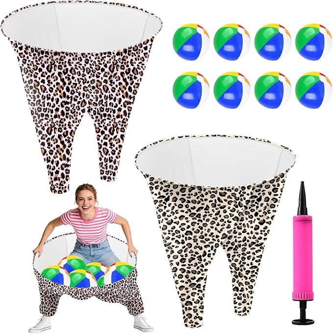 Granny Pants Outdoor Game, 2PCS Granny Pants Game with 8 Bouncy Balls & 1 Air Pump (Random Colors), Big Pants Beach Ball Game Granny Pants Yard Game for Adults and Family Group Activities
