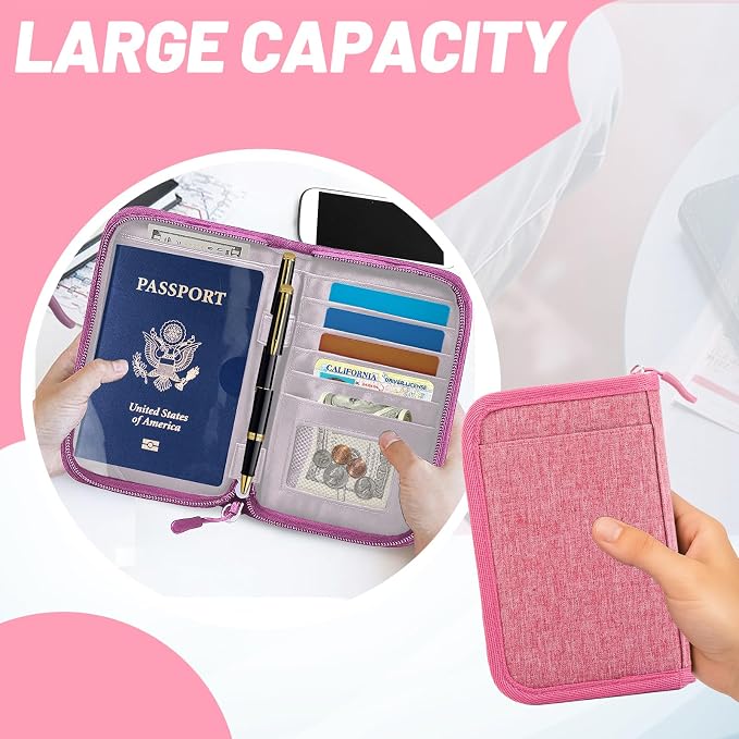 Passport Holder for Travel, RFID Blocking Wallet for Couples Men and Family | Multi-compartment organizer holds passports, cards, tickets, IDs and cash for women, couples and international family travel