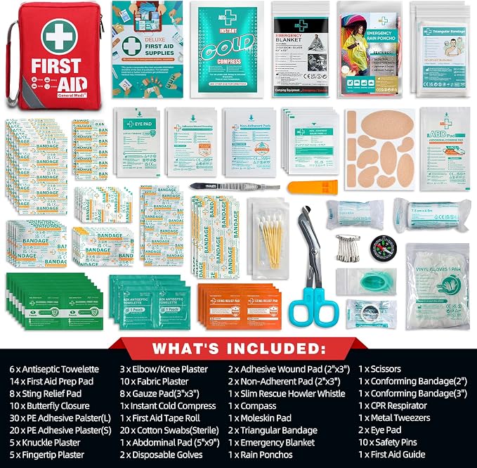 General Medi First Aid Kit - Small Compact First Aid Kit Bag(175 Piece) - Reflective Bag Design- Includes Instant Cold Pack, Emergency Blanket for Travel, Home, Office, Vehicle,Camping