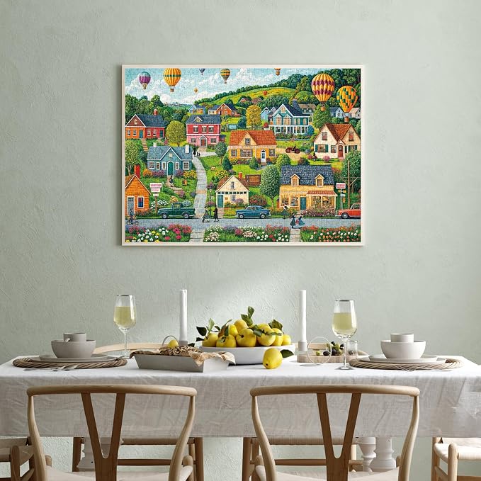 Puzzles for Adults 1000 Pieces, Happy Town Jigsaw Puzzle with 1:1 HD Poster, Perfect Interlocking No Dust, Stress Relief Ideal Gift for Family Games