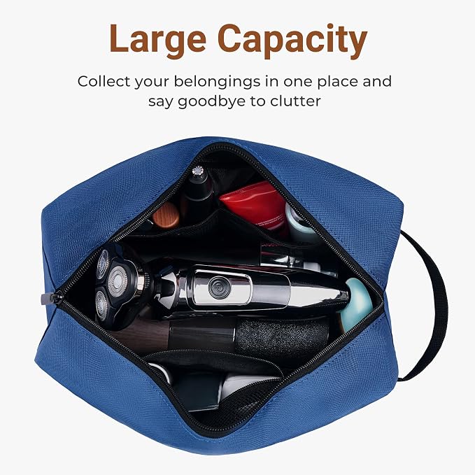Elviros Travel Toiletry Bag for Women and Men,Lightweight Makeup Bag Hanging Dopp Kit with Shaving Compartment Cosmetic Organizer Large Tool Bag Travel Essentials,Gifts for Men(Large,Navy Blue)
