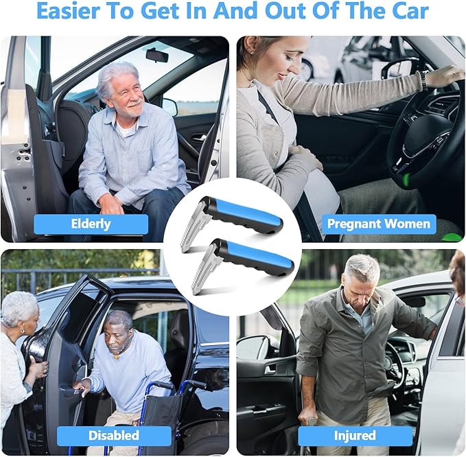 Car Door Handle for Elderly - 2025 New 3-in-1 Car Handle Assist, 2 Pack Auto Cane Portable Vehicle Support Handle Door Assist Bar, Max Load 500 Lbs, Anti-Slip Design (Blue-1-Pack Car Handle)