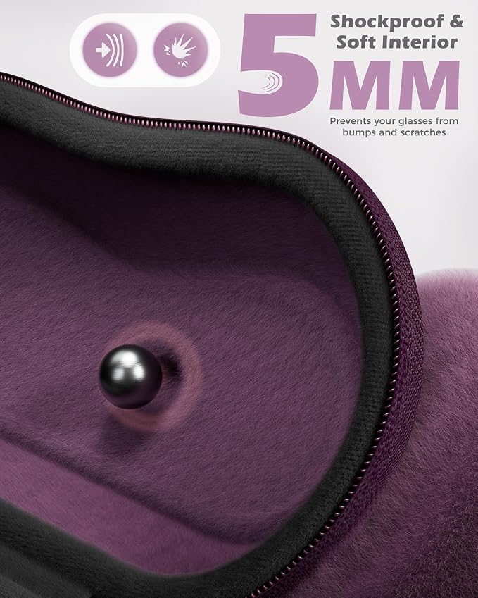 ProCase Sunglasses Case, Hard Shell Glasses Case for Men Women -Plum | Travel Shockproof Eyeglass Case with Metal Hanging Hook and Velvet Lining, Zipper Sport Glasses Holder Organizer for Gifts