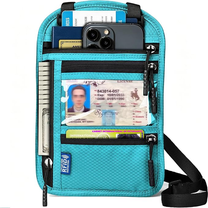 Neck Wallet for Travel, RFID Blocking Passport Holder - Slim Travel Pouch with Adjustable Strap | Holds Phone, Cards, Cash, Documents | Water-Resistant & Secure for Men & Women