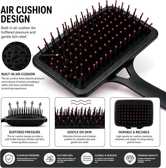 Back Scratcher Extendable Black Folding Handle for Men Women | Long reach folding handle with soft bristles for back shoulders legs and everyday personal care use at home or travel