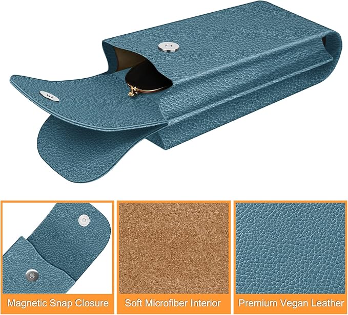 FINTIE Double Glasses Case with Carabiner Hook, Portable Vegan Leather Eyeglass Case Anti-scratch Sunglasses Pouch