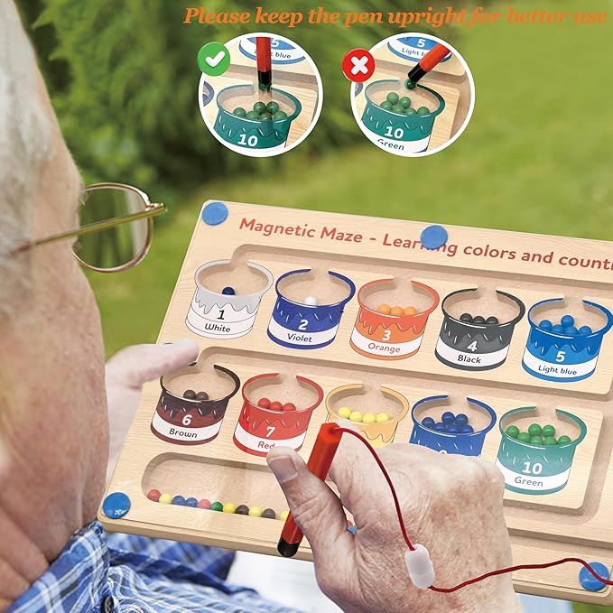 Dementia Activities for Seniors, Cognitive Games for Elderly, Magnetic Color & Number Alzheimers Products for Patients with Parkinsons, Easy Sorting Matching Memory Maze Board Gadgets Gifts