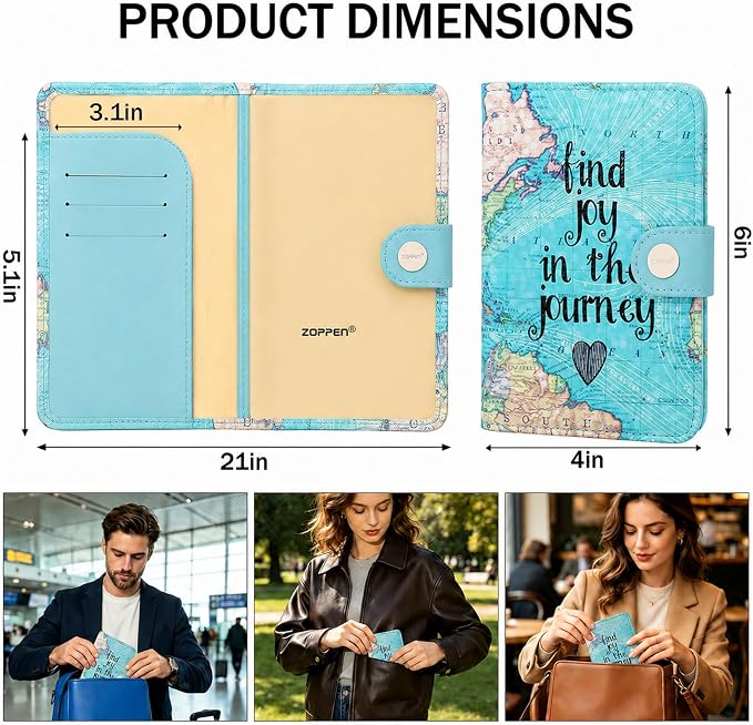 Passport Holder Women, Passport Cover Travel Wallet Rfid Blocking Passport Wallet Cover Case Travel Essentials Document Organizer, Map