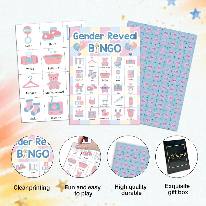 Gender Reveal Bingo Game Cards, Baby Shower Bingo Set for Large Group, Pink and Blue Themed Fun Games, Baby Party Games Activities, Icebreaker Games for Family Friends -20
