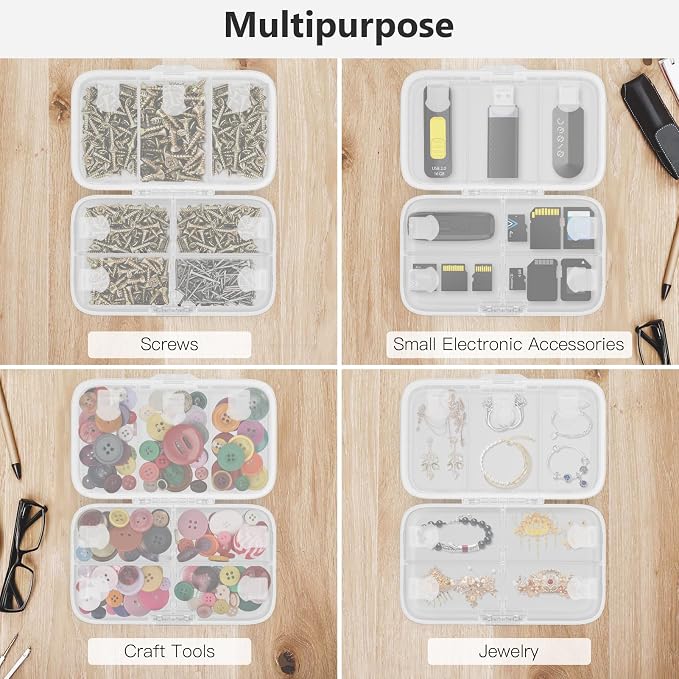 FYY Weekly Pill Organizer with Labels,8 Compartments Travel Daily Pill Case Airtight Moistureproof Large Pill Box to Hold Vitamins, Fish Oil, Supplements,Cotton Swab and Bandages-Clear