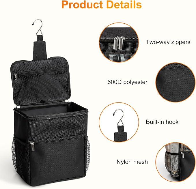 Mesh Shower Caddy Hanging Portable, Bathroom Caddy Organizer for College Dorm Essentials, Shower Tote Bag with Built-in Hook for Beach, Swimming, Gym camping Black