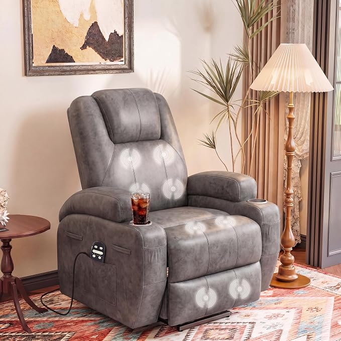 Flamaker Power Lift Recliner Chair Electric Lift Recliner for Elderly | Power Lift Recliner Chair with Cup Holders Side Pockets for Living Room (Leathaire, Light Gray)