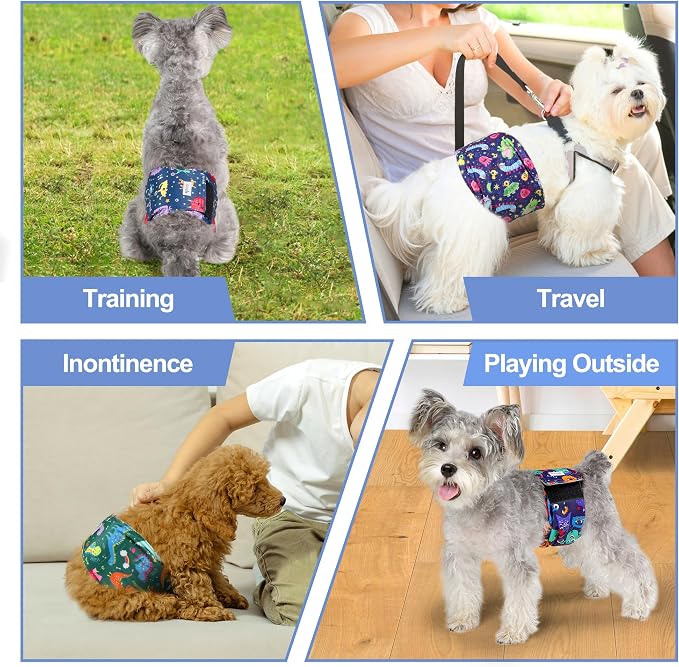 5 Pack Dog Diapers Male Reusable, Premium Belly Bands for Dogs, High Absorbing Male Dog Pee Wraps for Doggie in Incontinence or Excitable Urination and Training Cartoon XL