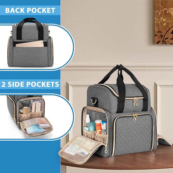 LUXJA Large Medicine Bag with 2 Removable Cases, Gray | Medicine Storage Bag with Multiple Pockets, Pill Bottle Organizer with Shoulder Strap, Trolley Sleeve for Travel or Home