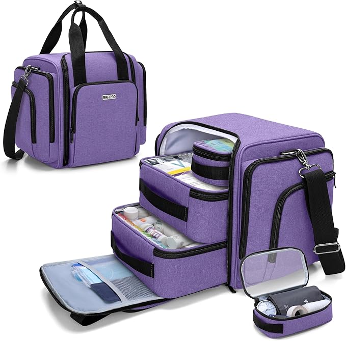 BAFASO Large Pill Bottle Organizer with 4 Inner Removable Pouches, Purple | Medicine Bag Come with Shoulder Strap, BAG ONLY.