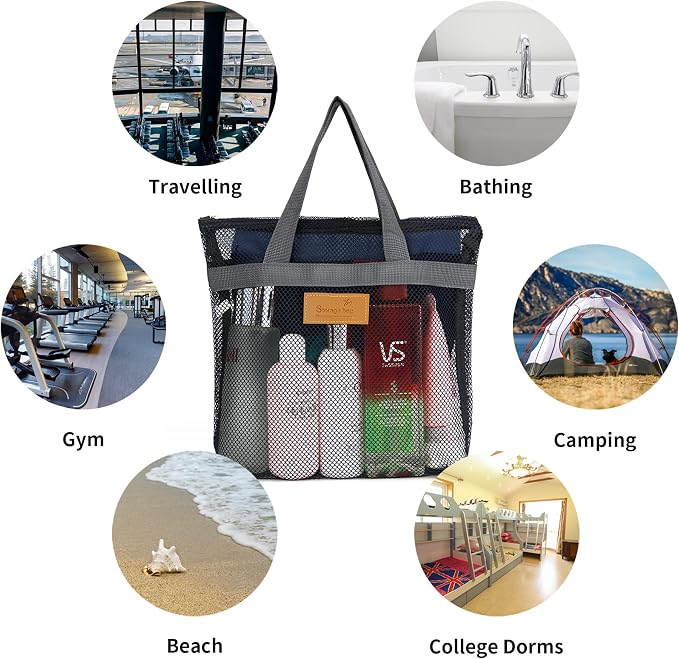 TOPASION Mesh Shower Caddy Bag Portable Hanging Toiletry and Bath Organizer with Zipper for Travel, Gym, Camping, College Dorms, Beach