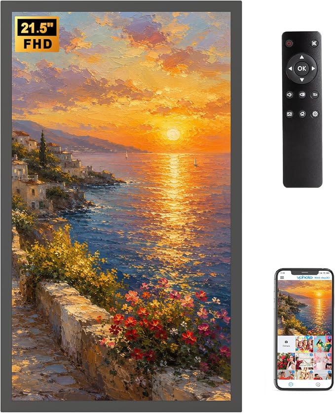 21.5 inch Large Digital Picture Frame Digital Photo Frame WiFi - 64GB, IPS FHD, Auto Rotate, Load Photos Videos from Phone via App Email, Free Cloud, Wall Mounted, Gift for Family, No Touchscreen