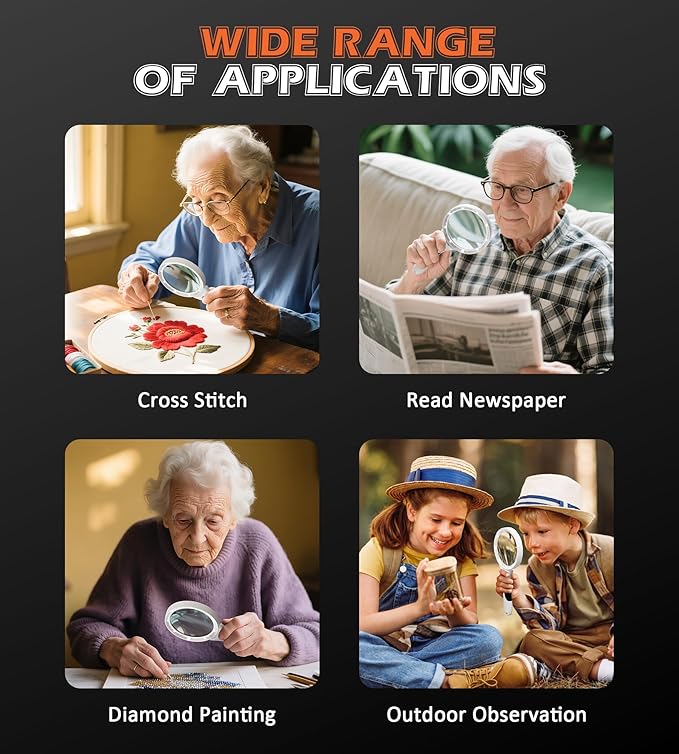 Rechargeable Magnifying Glass with Light - Recant Illuminated Magnifier Handheld Lighted Magnifying Glasses with 18LED Cold & Warm Light 3 Modes for Seniors Reading Close Work