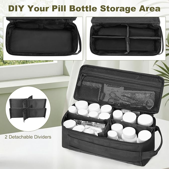 Travel Medicine Bag,Medication Pill Bottle Organizer Empty Case | Medicine Bag For Traveling,Hold Large Pill Bottles,Empty First Aid Bag
