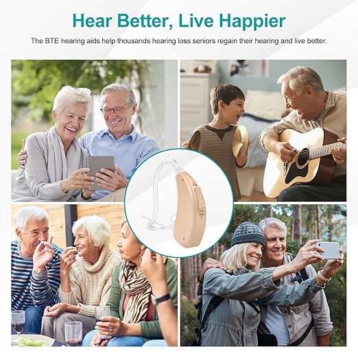 BTE Rechargeable Hearing Aids for Seniors, FSA&HSA Eligible Hearing Aids for People with Mild Moderate Severe Hearing Loss - Beige