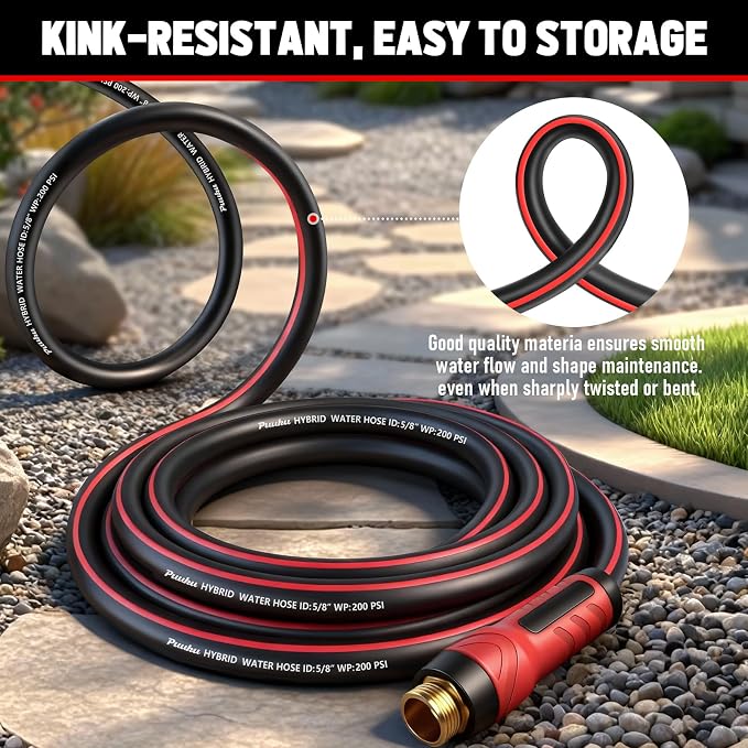 Garden Hose 25ft x 5/8", NON-EXPANDABLE Heavy Duty Premium Flexible Hose | No Kink, Leakproof, Lightweight Hybrid Water Hose with Male to Female Fittings for Household&Backyard