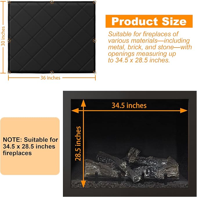 MyLifeUNIT Magnetic Fireplace Cover, 36" x 30" Fireplace Blanket for Living Room, Keep Indoor Drafts Out Stops Heat Loss
