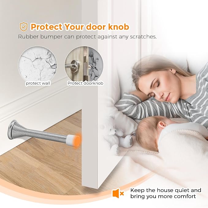 Ravinte Door Stoppers, 18 Pack Satin Nickel Spring Door Stops with Rubber Bumper, Door Stoppers for Bottom of Door